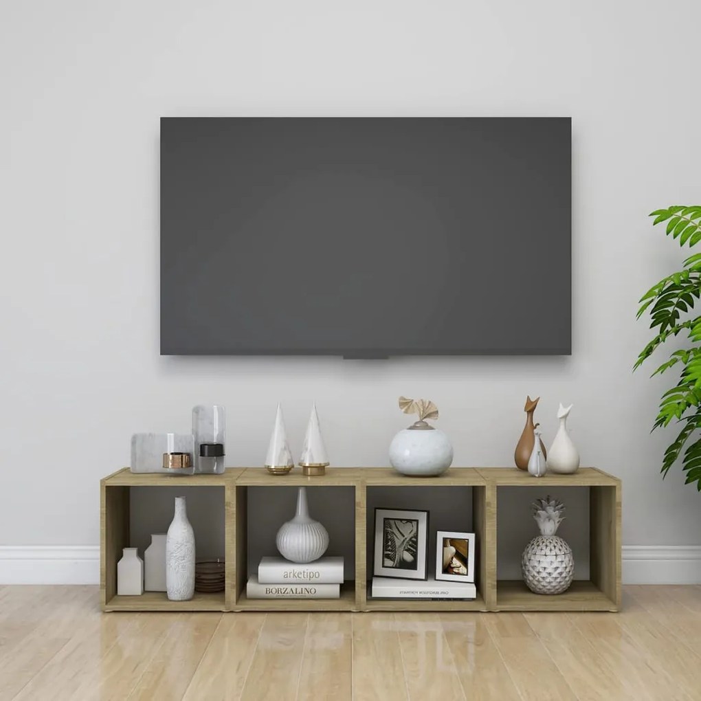 vidaXL Móveis de TV 4 pcs derivados madeira branco e carvalho sonoma