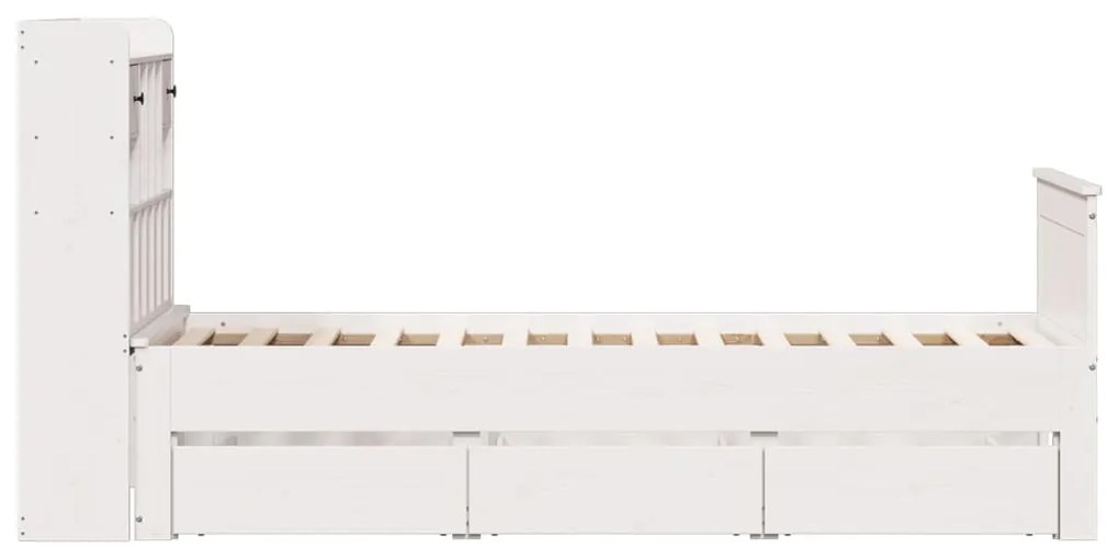 Cama com estante sem colchão 75x190 cm pinho maciço branco