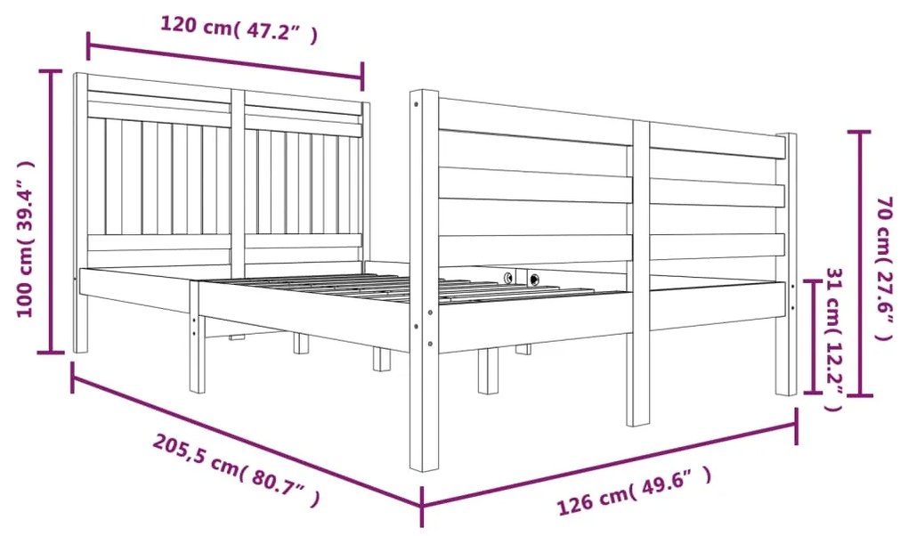 Estrutura de cama 120x200 cm madeira maciça branco