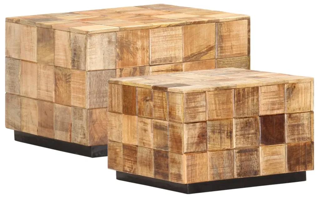 286435 vidaXL Mesas de centro 2 pcs c/ design blocos madeira mangueira áspera