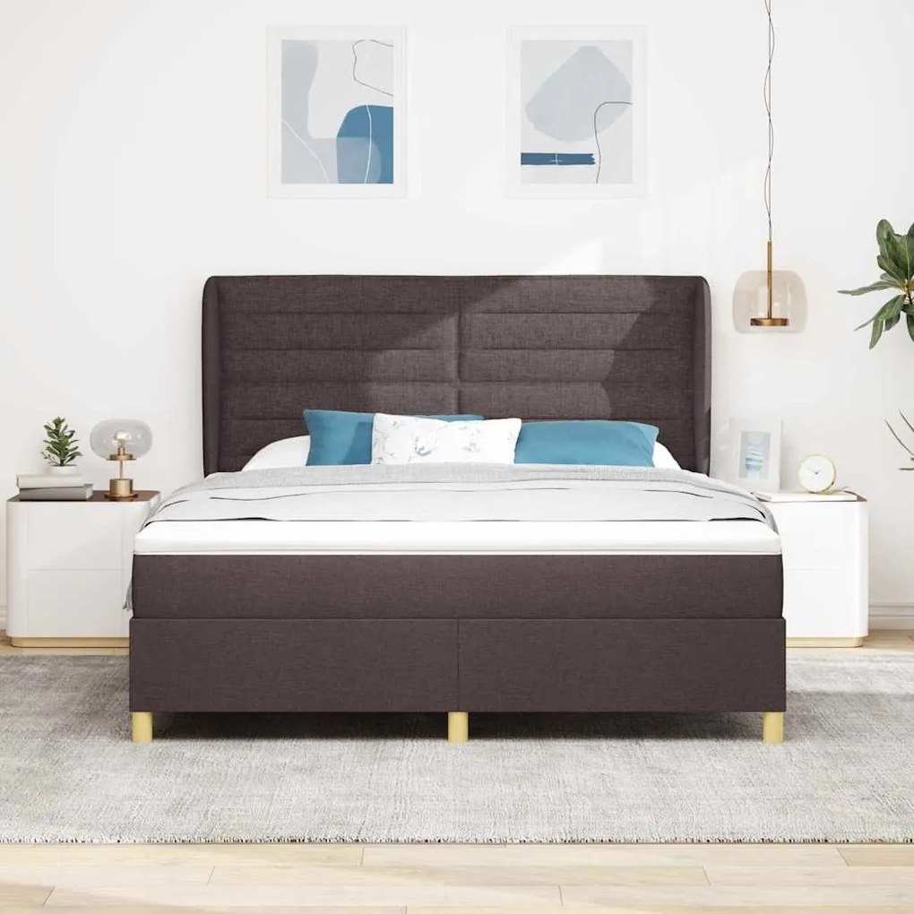 Cama Box Spring com Colchão vidaXL Marrom Escuro 180x200 cm Tecido