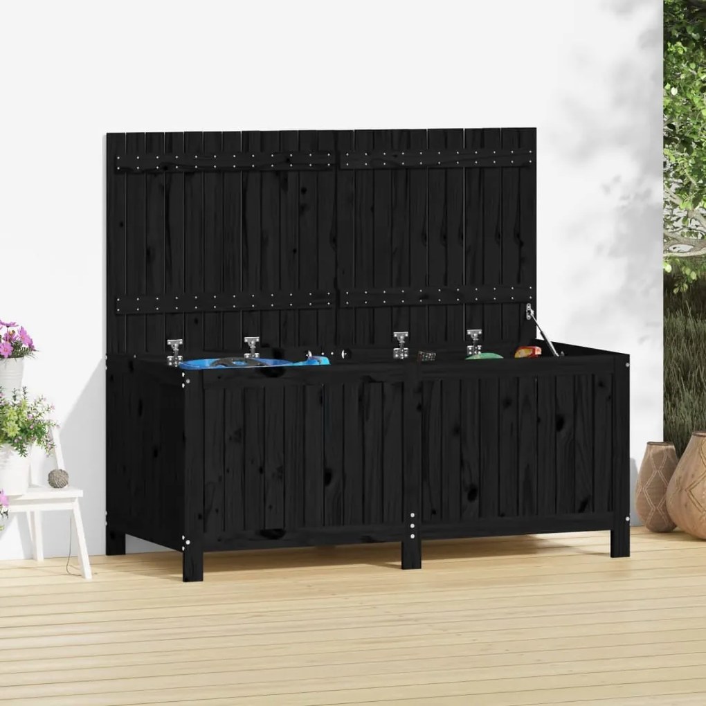 823854 vidaXL Caixa de arrumação jardim 147x68x64 cm pinho maciço preto