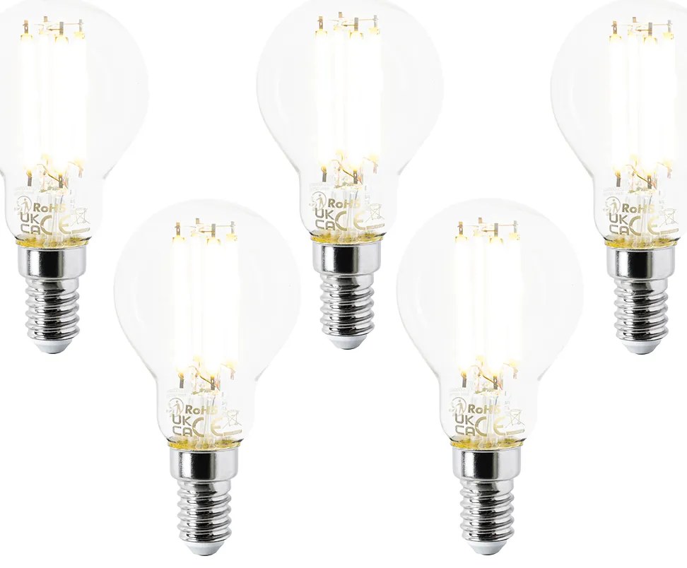 Conjunto de 5 lâmpadas LED E14 P45 transparentes 2,2 W 470 lm 2700 K