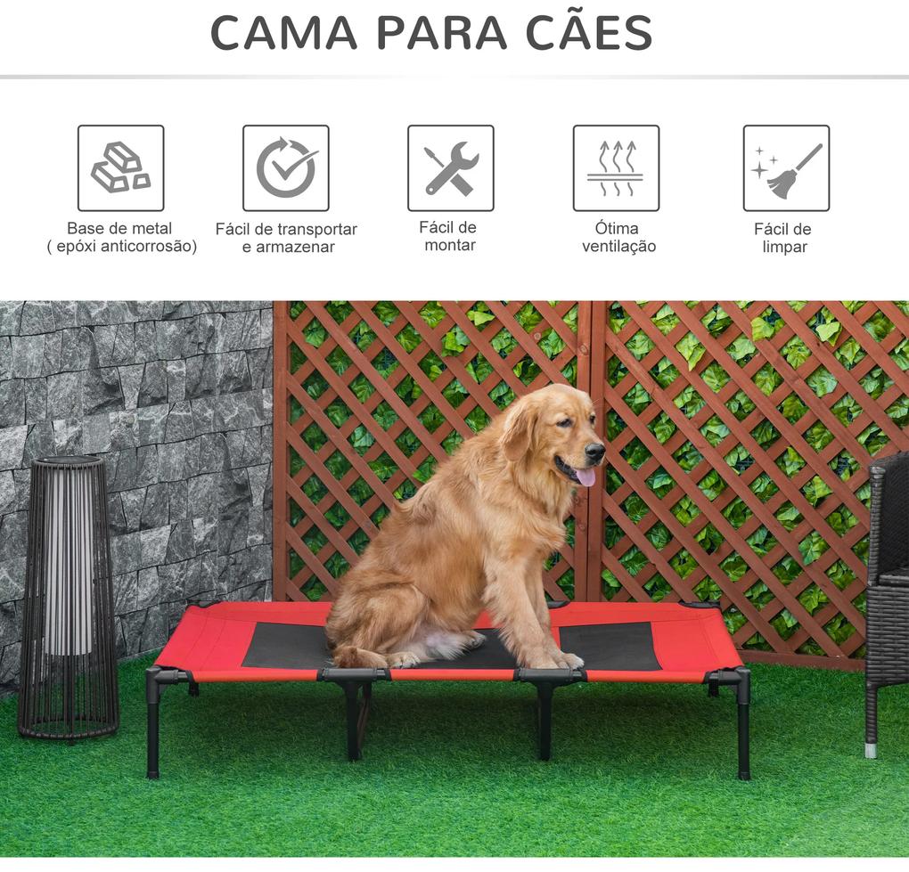 Cama para Animais de Estimação Cama Elevada para Cães Gatos com Tecido Transpirável para Dormir Relaxar 122x92x23cm Vermelho