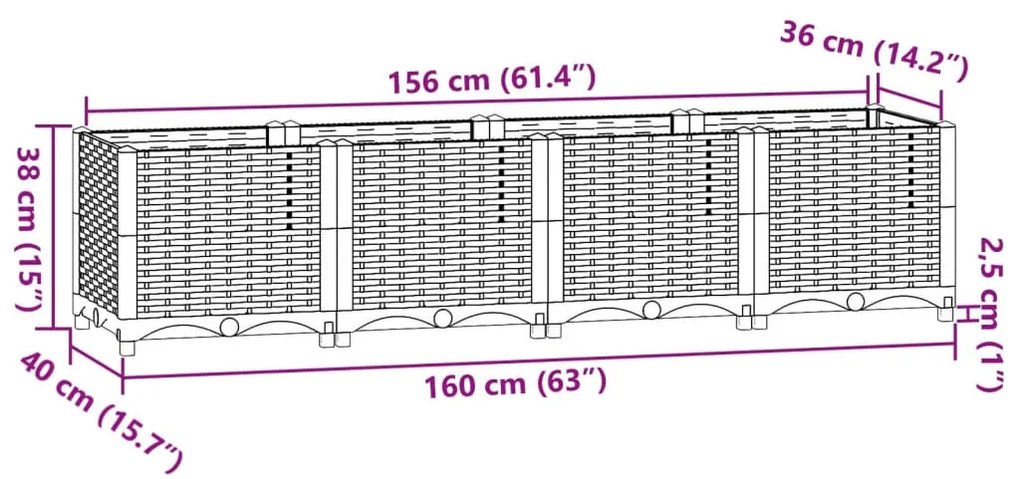 Canteiro elevado 160x40x38 cm polipropileno