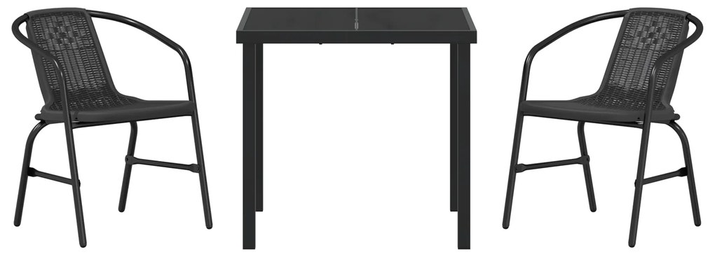 Conjunto de Jantar de Jardim 3 Peças Rattan Plástico Preto