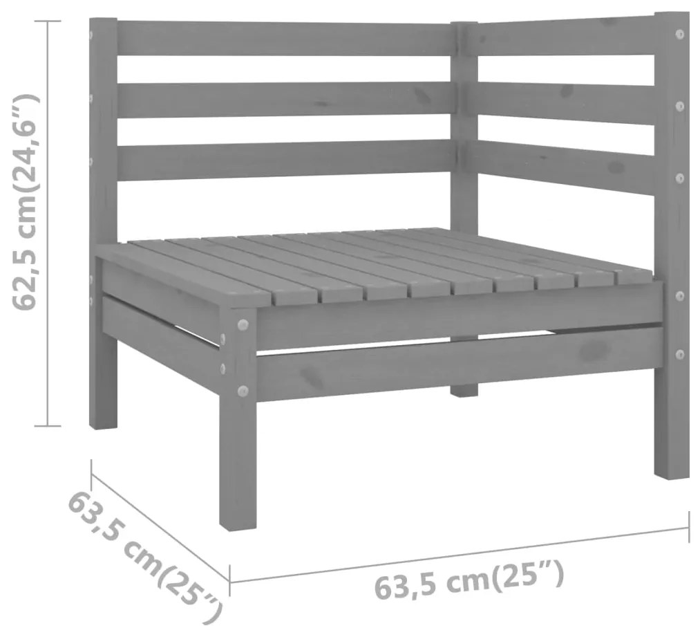 Sofás canto para jardim 2 pcs madeira de pinho maciça cinzento