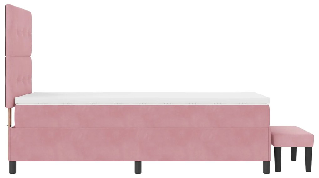 Cama Box Spring com Colchão e Banco Rosa 90x190 cm Veludo