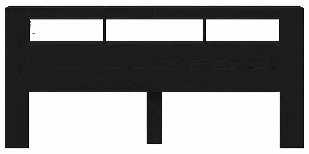 Cabeceira de Armazenamento vidaXL com Luzes LED Madeira Preta 220x18,5