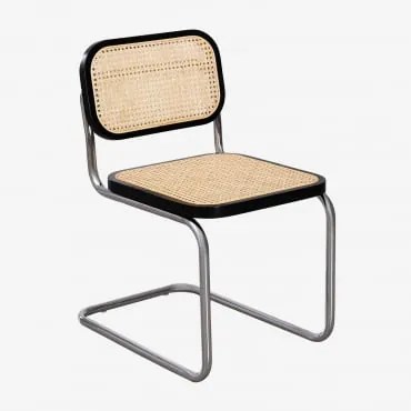 Conjunto De 4 Cadeiras De Jantar Em Rattan Tento Preto Claro & Cinza Cromado - Sklum