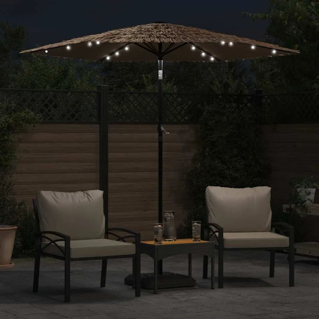 Guarda-sol c/ luzes LED e poste de aço 223x223x213 cm castanho