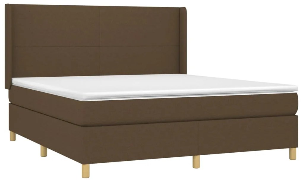 Cama box spring c/ colchão/LED 180x200cm tecido castanho-escuro