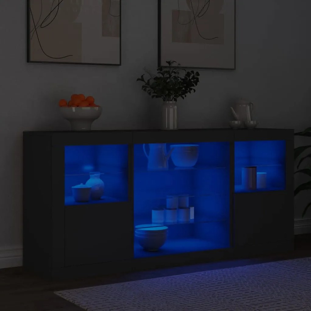 Aparador com luzes LED 142,5x37x67 cm preto