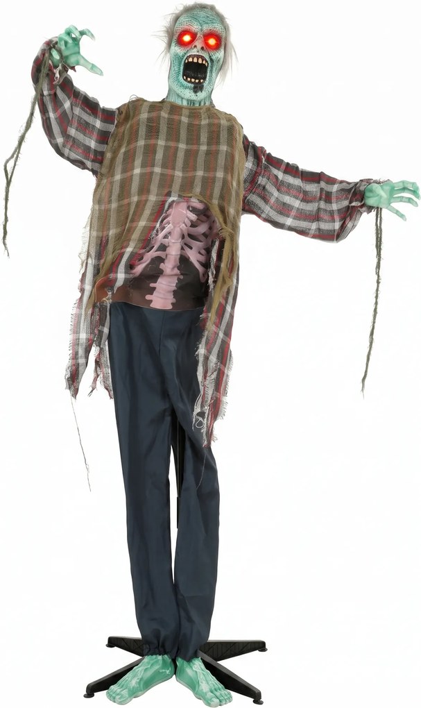 HOMCOM Zumbi Animado de Halloween em Tamanho Real, 170 cm, com Ativação por Som e Toque, Decoração Assustadora | Aosom Portugal