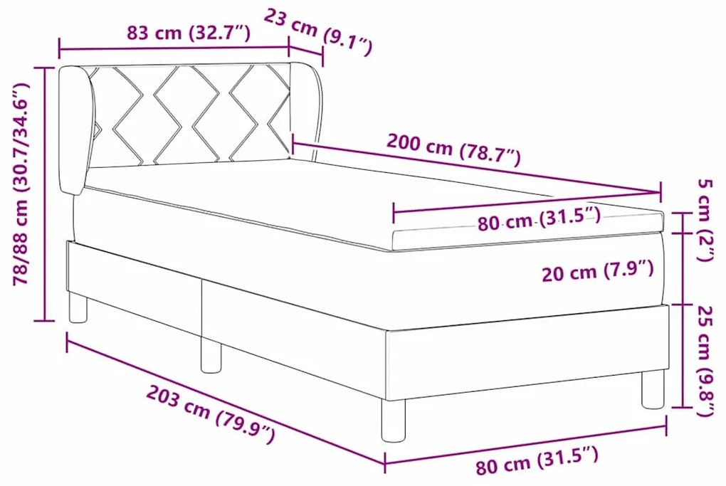 Cama Box Spring vidaXL com Colchão Castanho Escuro 80x200 cm Tecido