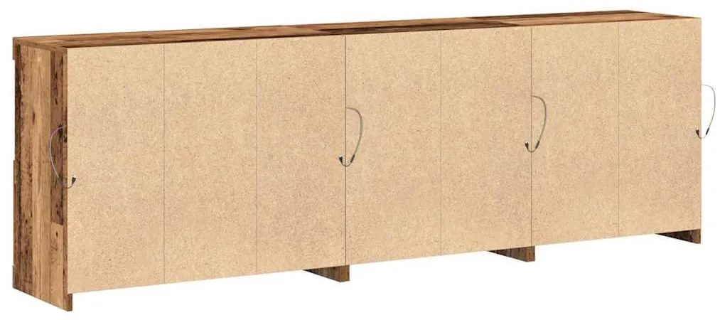 Aparador com Luzes LED Madeira Velha 202x37x67 cm Madeira Reabilitada