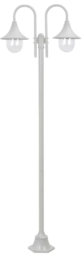 Candeeiro de pé p/ jardim c/ 2 braços E27 220cm alumínio branco