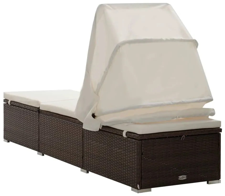 Espreguiçadeira com toldo e almofadão vime PE castanho