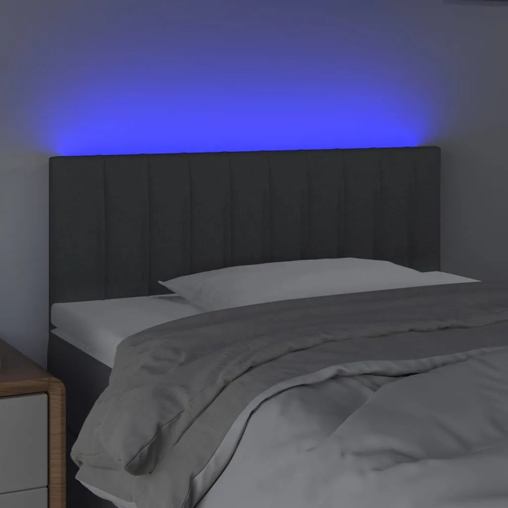 Cabeceira de cama c/ luzes LED tecido 90x5x78/88cm cinza-escuro