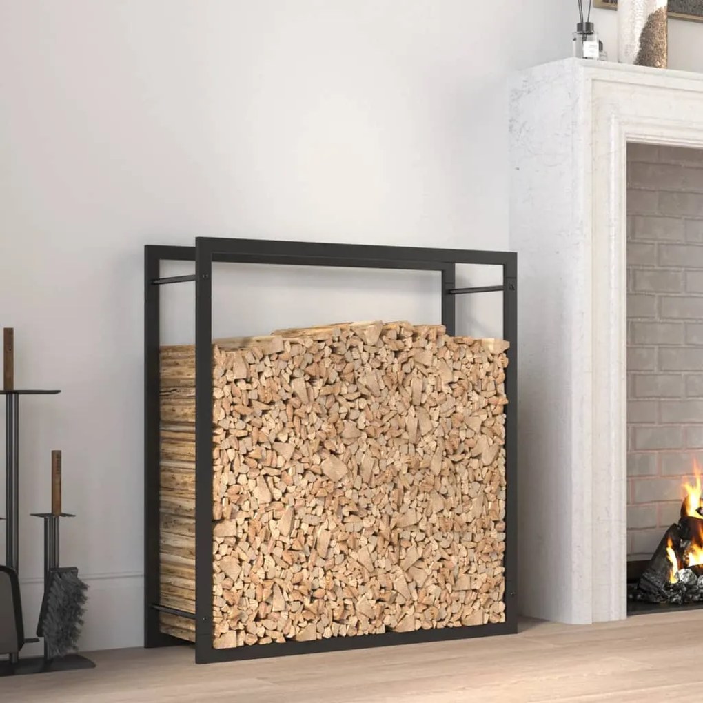350307 vidaXL Suporte para lenha 80x28x86 cm aço preto mate