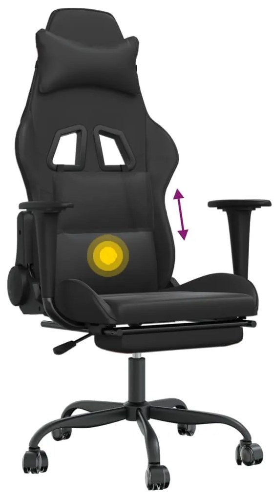 Cadeira gaming massagens c/ apoio pés couro artif. preto