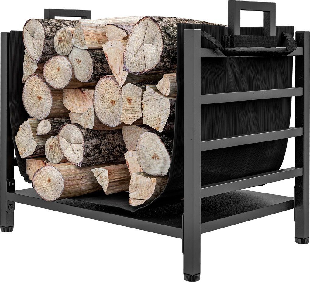 Suporte para lenha, com transportador amovível, para interior, 49 L x 34 P x 44 A cm, metal, preto