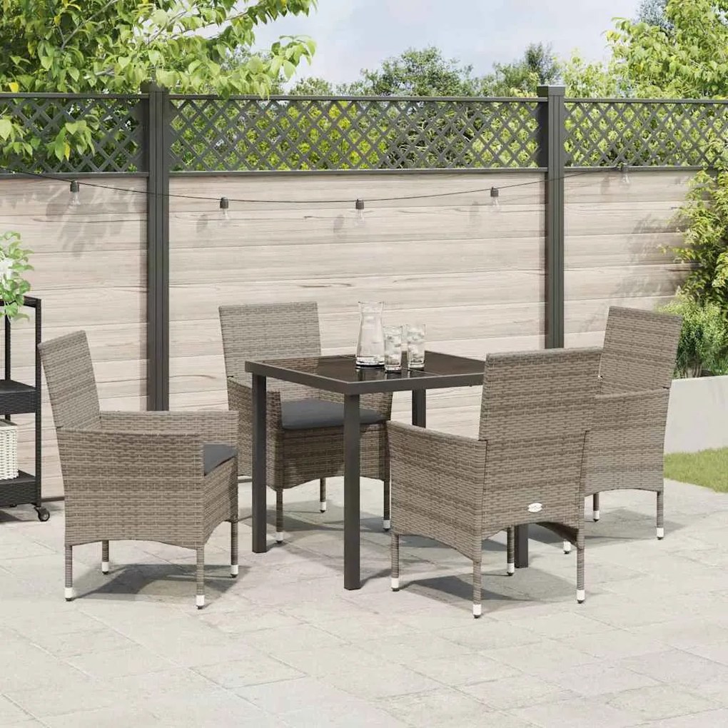 Conjunto de Jantar de Jardim com 5 Peças e Almofadas Cinzas em Rattan