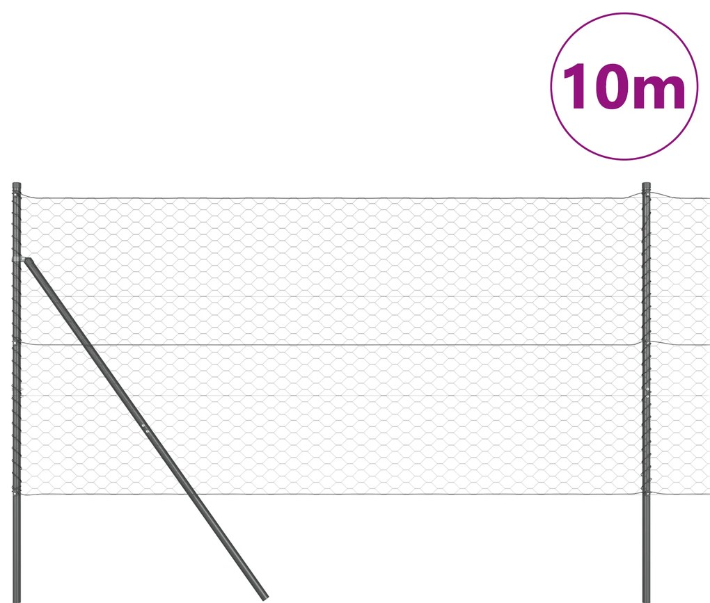 Cerca Hexagonal vidaXL Cinza 1x10 m Aço