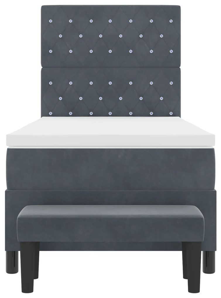 Cama Box Spring com Colchão & Banco Cinza Escuro 90x190 cm Veludo