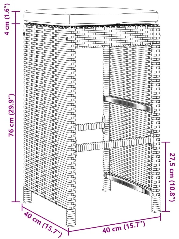 Bancos de bar com almofadões para jardim 4 pcs vime PE preto