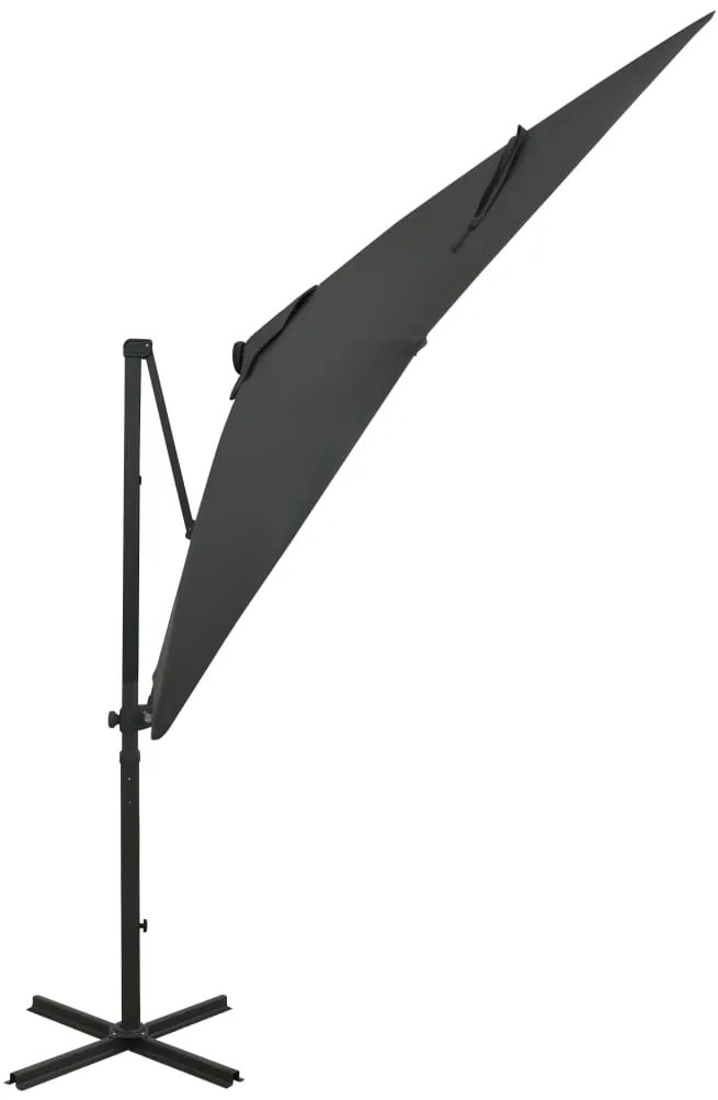 Guarda-sol jardim cantilever c/ poste/luzes LED 250cm antracite