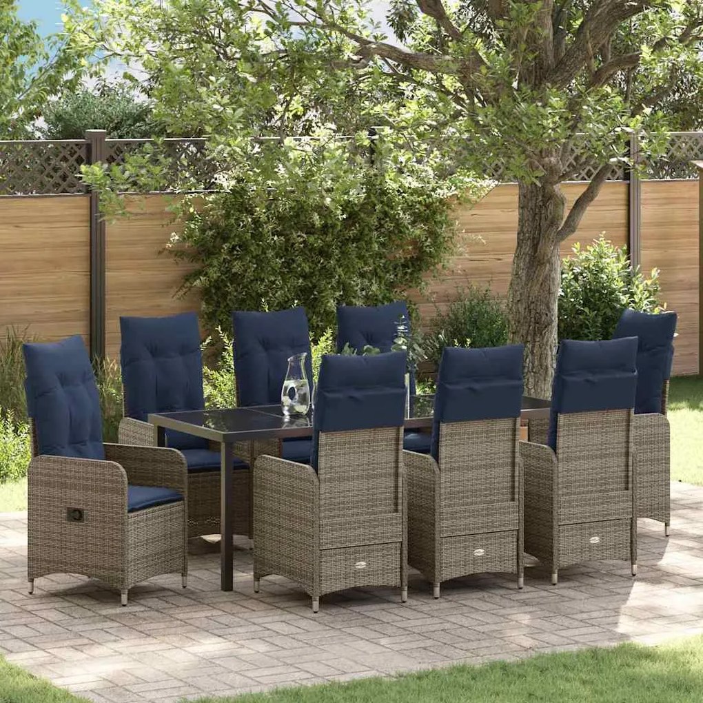 vidaXL Conjunto de Jantar de Jardim com 9 Peças e Almofadas em Rattan Sintético Preto