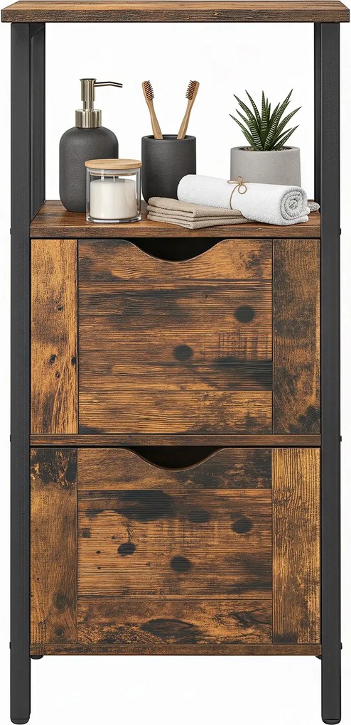 Armário de arrumação com 2 gavetas 30 x 30 x 80 cm castanho-preto