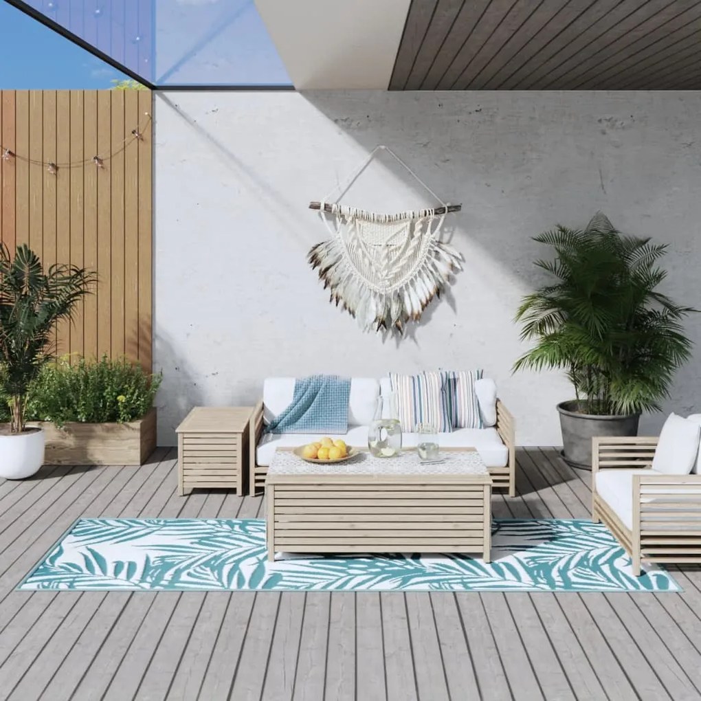 vidaXL Tapete de exterior c/ design reversível 80x250 cm ciano/branco