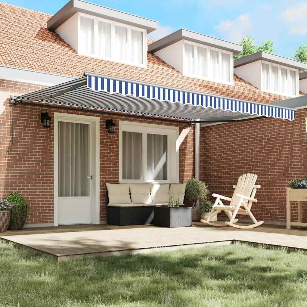 Toldo Retrátil Manual Azul e Branco 450x300 cm