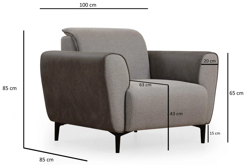Sofá de 1 Lugar Aren – Cinzento – 100x85x85 cm