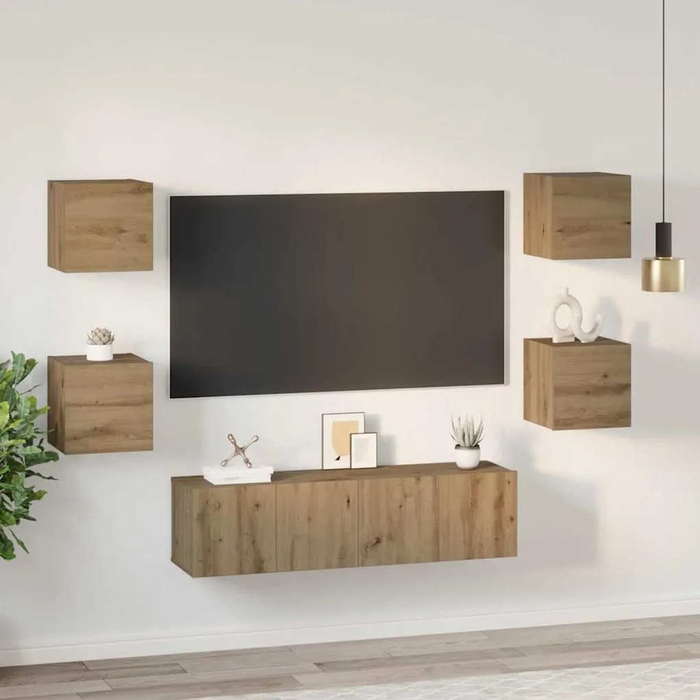 Conjunto de móvel de TV com prateleira 6 pcs carvalho artisiano
