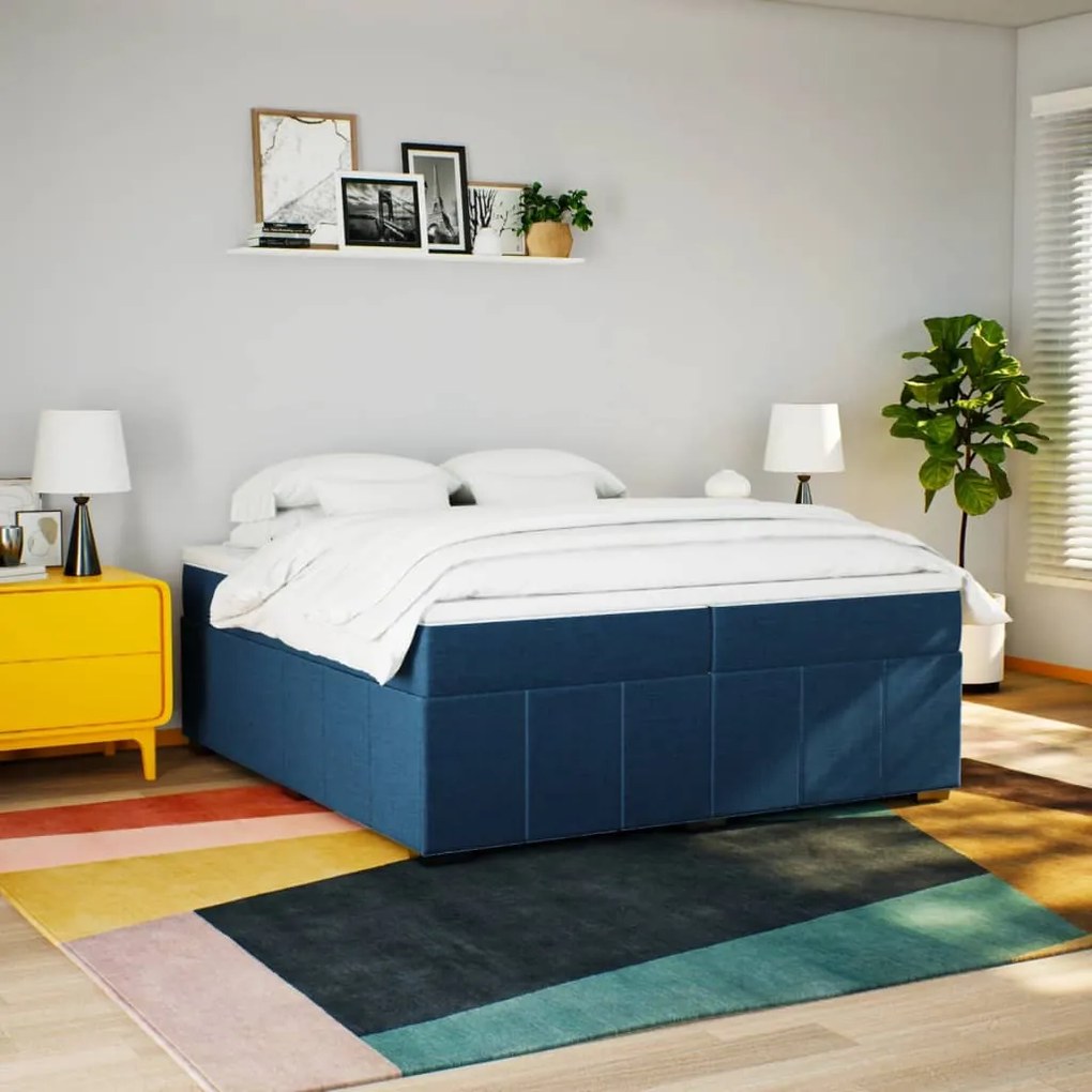 Cama com molas/colchão 200x200 cm tecido azul