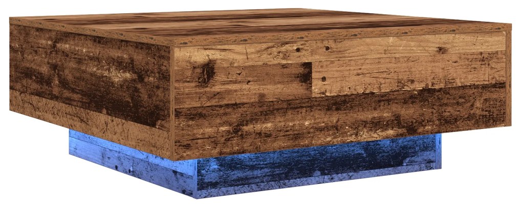 Mesa de Centro vidaXL com Luzes LED Madeira Antiga 80x80x31 cm
