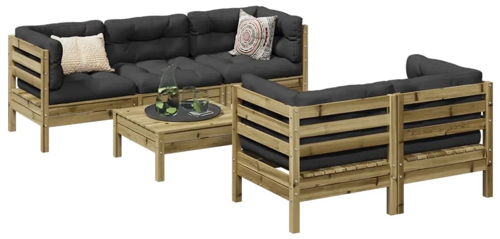 vidaXL 6 pcs conjunto sofás de jardim c/ almofadões pinho impregnado