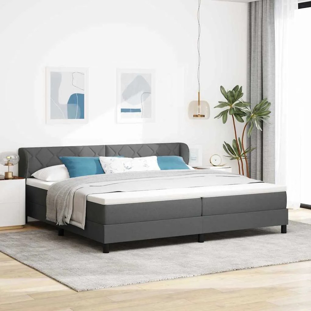 vidaXL Cama Box com colchão Cinzento escuro 200 x 200 cm tecido