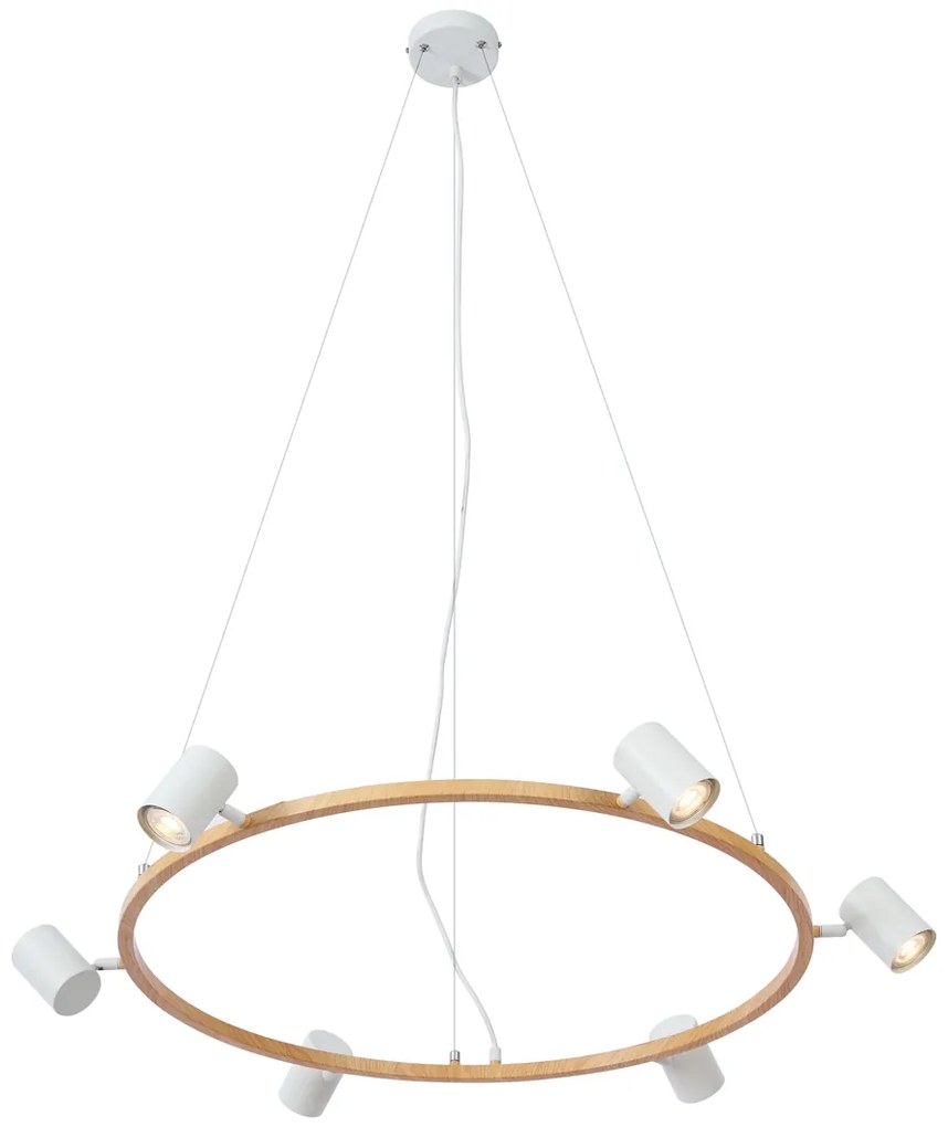 Candeeiro suspenso moderno com impressão de madeira e 6 luzes brancas - Jeana Circle
