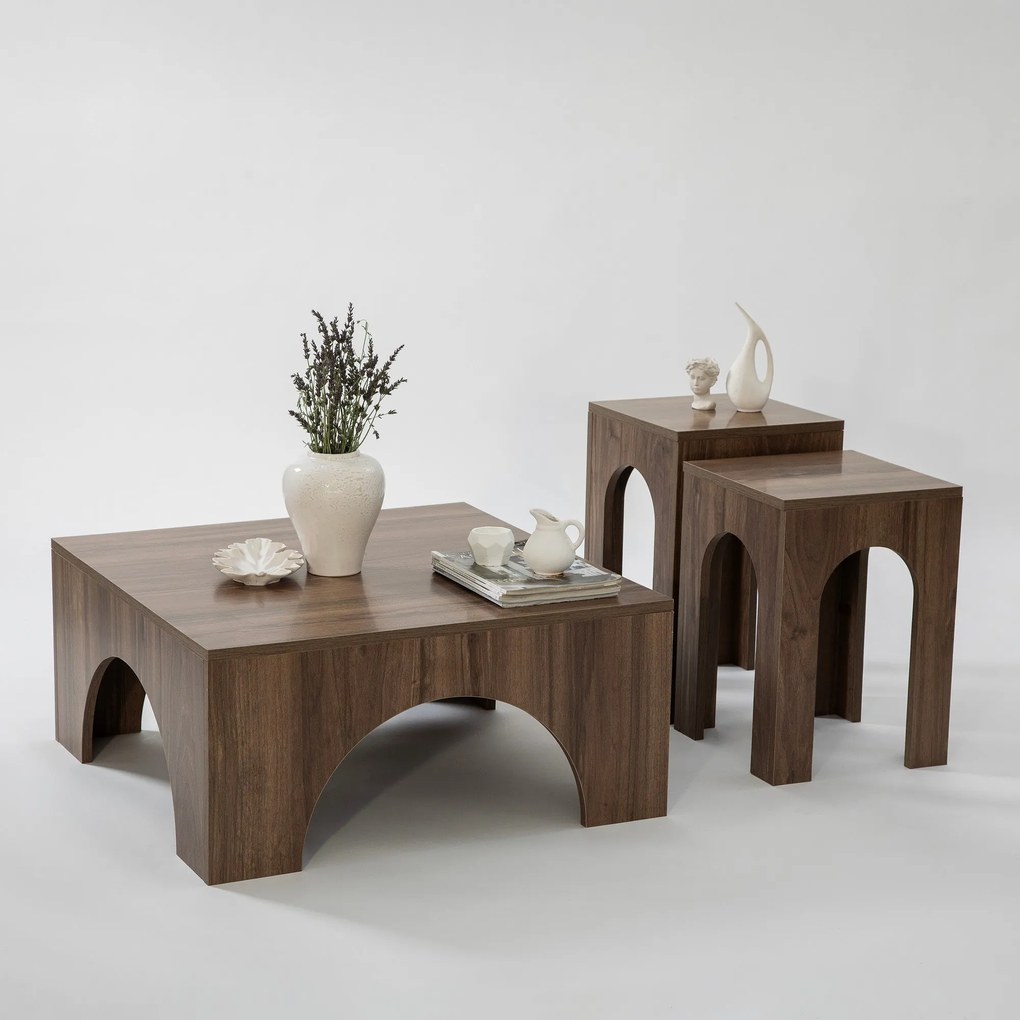Conjunto de Mesas de Café Collesium – Nogueira – 35 cm x 50 cm e 35 cm