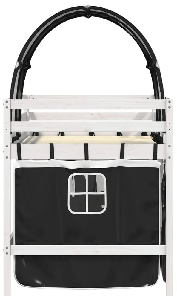 Cama alta criança c/ túnel 90x190 cm pinho maciço branco/preto