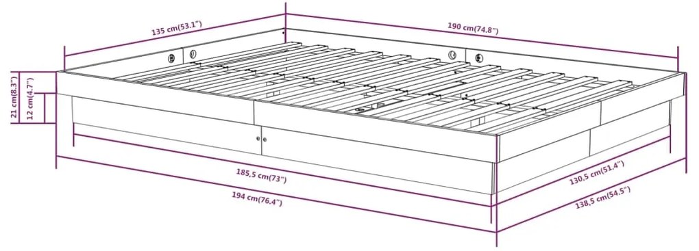 Estrutura de cama casal 135x190 cm madeira maciça preto
