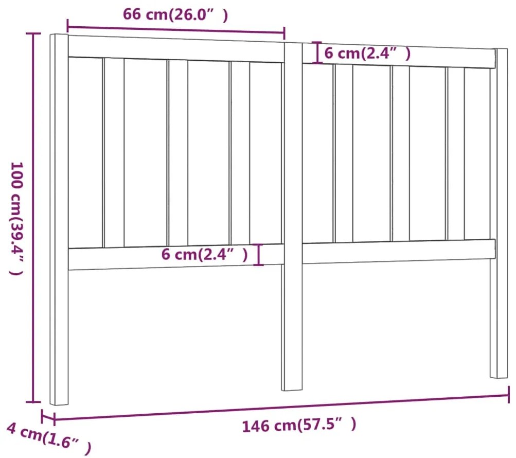 Cabeceira de cama 146x4x100 cm pinho maciço cinzento