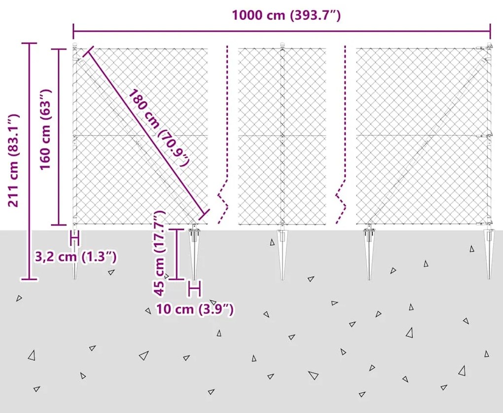 Conjunto de Postes de Cerca Prateado 10 m de Comprimento