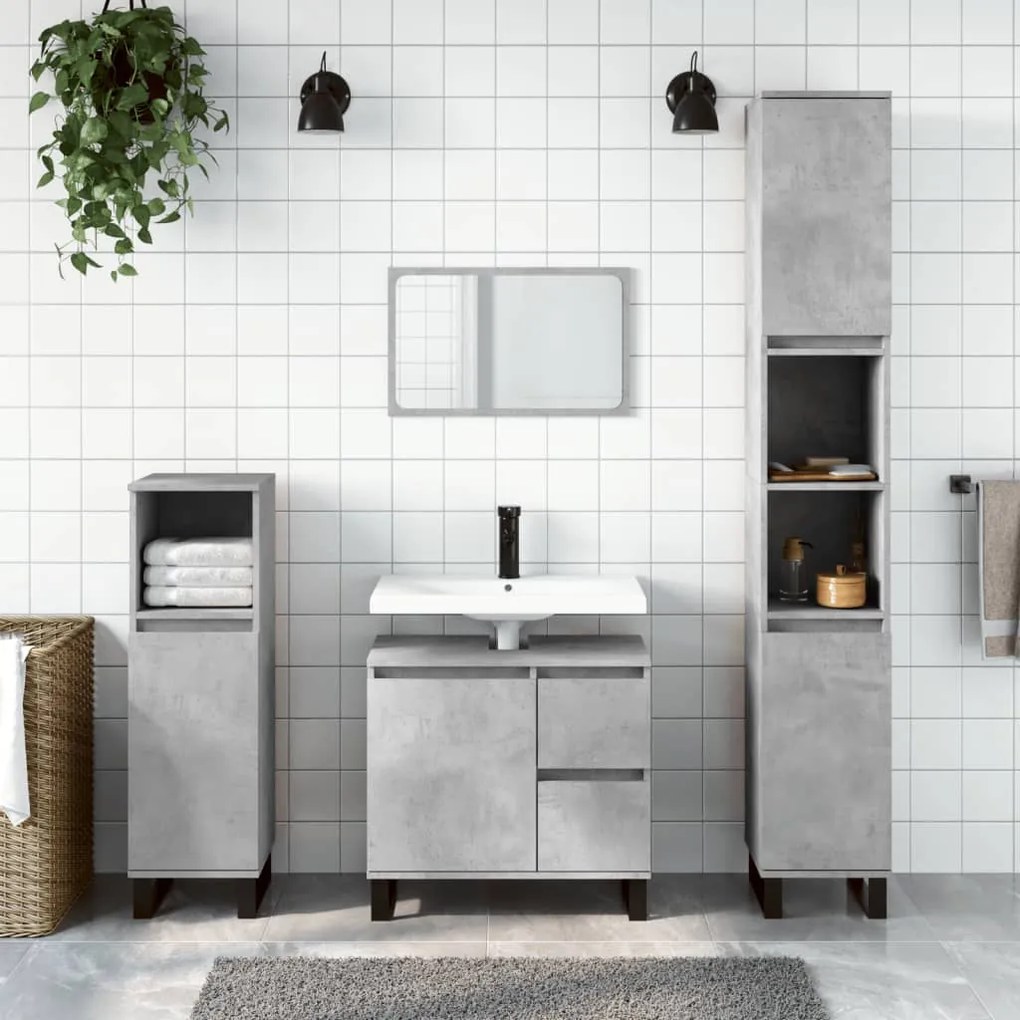 vidaXL 3 pcs conj. móveis casa banho derivados madeira cinza cimento