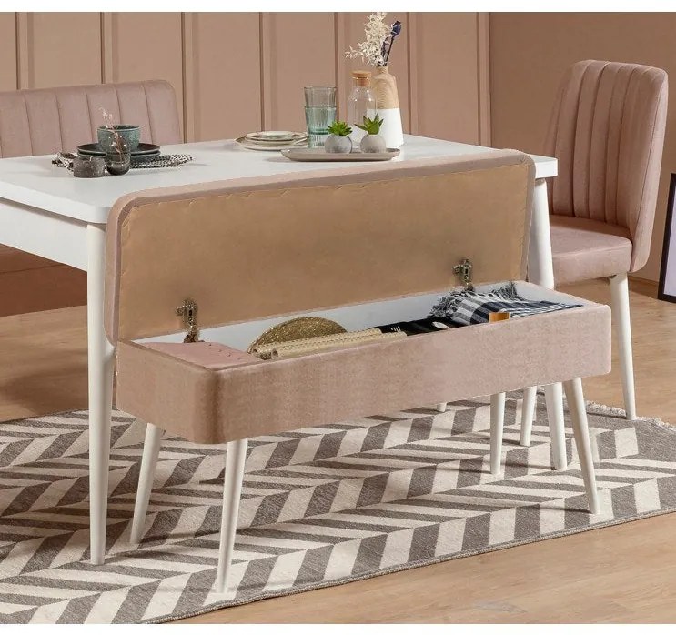Conjunto de Mesa de Jantar Extensível e Cadeiras Vina – Branco Pedra –