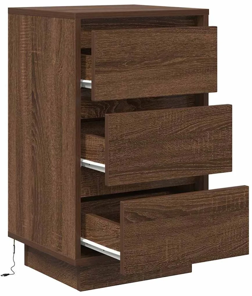 Mesa de cabeceira com luzes LED 38x34x65 cm carvalho castanho